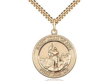 14kt gold filled St. Joan of Arc patron saint medal necklace with 24-inch chain, handcrafted by Bliss Manufacturing USA