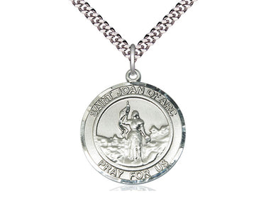 Sterling Silver St. Joan of Arc Patron Saint Medal Necklace 1x5/8 inches with 24 inch Chain by Bliss
