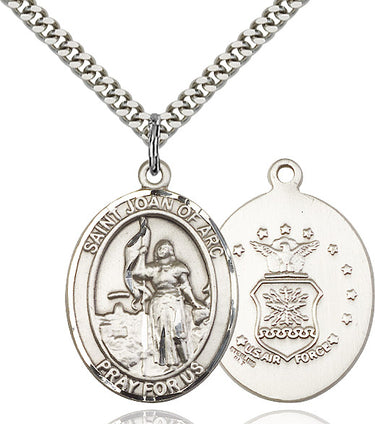 Sterling Silver St. Joan of Arc Air Force Patron Saint Medal Necklace 1x3/4 inch on 24 inch Chain by Bliss