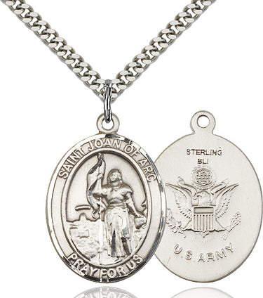 Sterling Silver St. Joan of Arc Patron Saint Medal Necklace with 24 inch Chain by Bliss
