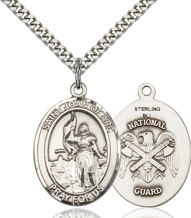 Sterling silver St. Joan of Arc patron saint medal necklace with 24 inch chain by Bliss Manufacturing