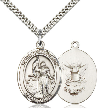 Sterling Silver St. Joan of Arc Patron Saint Medal Necklace 1 x 3/4 inches Medium with 24 inch Chain Bliss