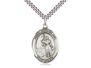 Sterling Silver St. Joan of Arc Patron Saint Medal Necklace 1x3/4 inch with 24 inch Chain by Bliss