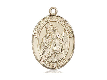 14kt Solid Gold St. John the Baptist Patron Saint Medal Pendant 1x3/4 inches by Bliss Manufacturing