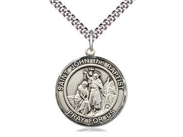 Sterling Silver St. John the Baptist Patron Saint Medal Necklace with 24 inch chain by Bliss
