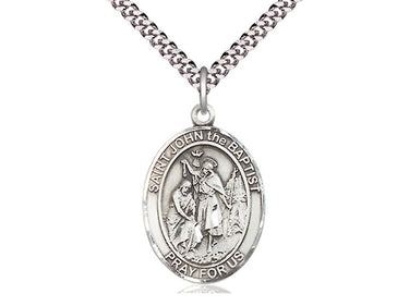 Sterling Silver St. John the Baptist Patron Saint Medal Necklace 1 inch by 3/4 inch with 24 inch Chain by Bliss
