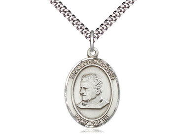 Sterling Silver St. John Bosco Patron Saint Medal Necklace 1 inch by 3/4 inch with 24 inch Chain by Bliss