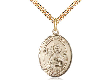 14kt Gold Filled St. John the Apostle Patron Saint Medal Necklace 1 x 3/4 inch 24 inch chain Bliss USA