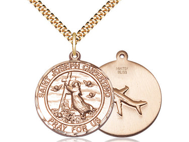 14kt Gold Filled St. Joseph of Cupertino Patron Saint Medal Necklace 1x5/8 inches 24 inch chain Bliss USA