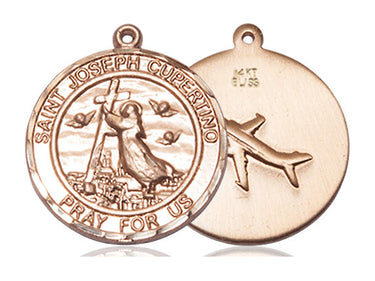 14kt Solid Gold St. Joseph of Cupertino Patron Saint Medal Pendant 1x5/8 inches Bliss USA handcrafted