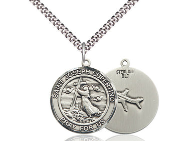 Sterling Silver St. Joseph of Cupertino Patron Saint Medal Necklace 1x5/8 inch Medium with 24 inch Chain by Bliss USA
