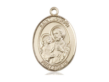 14kt Solid Gold St. Joseph Patron Saint Medal Pendant 1x3/4 inch Medium Handcrafted by Bliss USA