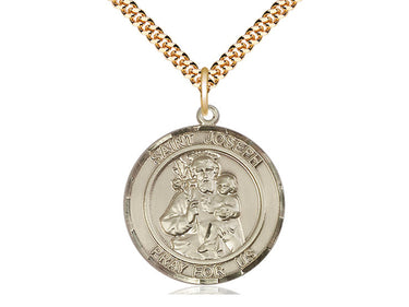 14kt Gold Filled St. Joseph Patron Saint Medal Necklace 1x5/8 inch with 24 inch Chain by Bliss