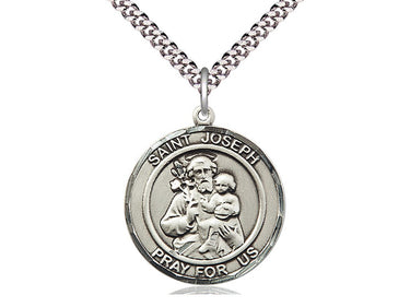 Sterling Silver St. Joseph Patron Saint Medal Necklace 1x5/8 inch pendant 24 inch curb chain Bliss USA