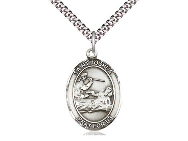 Sterling Silver St. Joshua Patron Saint Medal Necklace 1 inch x 3/4 inch on 24 inch curb chain by Bliss