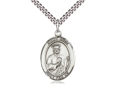 Sterling Silver St. Jude Thaddeus Patron Saint Medal Necklace 1 inch x 3/4 inch on 24 inch chain by Bliss