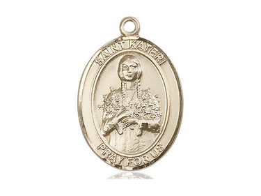 14kt solid gold St. Kateri Tekakwitha medal pendant, 1x3/4 inches, handcrafted in USA by Bliss