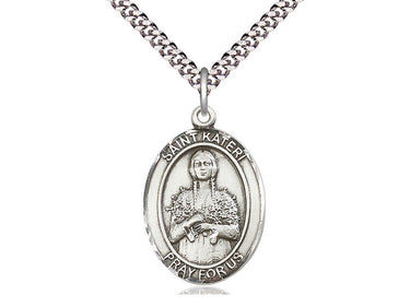 Sterling silver St. Kateri Tekakwitha patron saint medal necklace 1x3/4 inch with 24 inch chain by Bliss