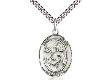 Sterling Silver St. Kevin Patron Saint Medal Necklace 1 inch x 3/4 inch with 24 inch Chain by Bliss