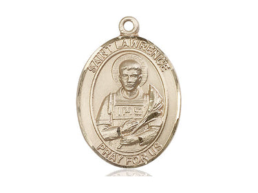 14kt solid gold St. Lawrence patron saint medal pendant, 1 x 3/4 inches, handcrafted by Bliss Manufacturing
