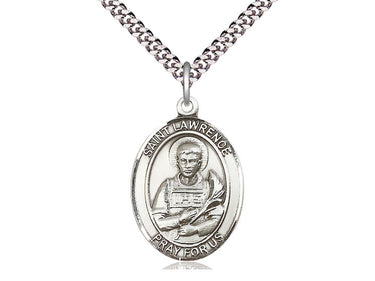 Sterling Silver St. Lawrence Patron Saint Medal Necklace 1 inch x 3/4 inch on 24 inch chain by Bliss