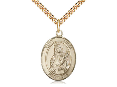 14kt Gold Filled St. Lucia of Syracuse patron saint medal necklace with 24 inch curb chain, Medium 1x3/4 inch pendant, Bliss Manufacturing