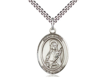 Sterling Silver St. Lucia of Syracuse Patron Saint Medal Necklace 1 x 3/4 inch with 24 inch chain by Bliss