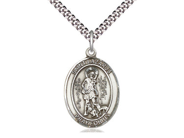 Sterling Silver St. Lazarus Patron Saint Medal Necklace 1x3/4 inch with 24 inch chain by Bliss