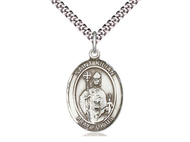 Sterling Silver St. Kilian Patron Saint Medal Necklace 1 inch x 3/4 inch with 24 inch chain by Bliss
