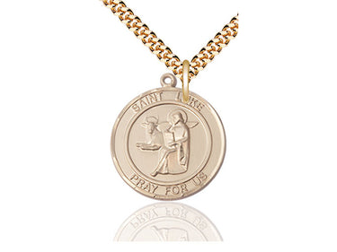 14kt Gold Filled St. Luke the Apostle Patron Saint Medal Necklace, 1x5/8 inch medium pendant on 24 inch chain, handcrafted by Bliss