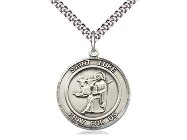 Sterling Silver St. Luke the Apostle patron saint medal necklace with 24 inch chain by Bliss Manufacturing