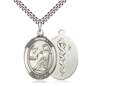 Sterling Silver St. Luke the Apostle patron saint medal necklace with 24 inch chain by Bliss Manufacturing