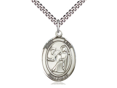 Sterling Silver St. Luke the Apostle Patron Saint Medal Necklace 1x3/4 inch with 24 inch Chain by Bliss