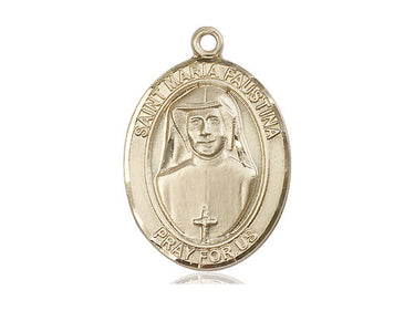 14kt solid gold St. Maria Faustina patron saint medal pendant handcrafted by Bliss