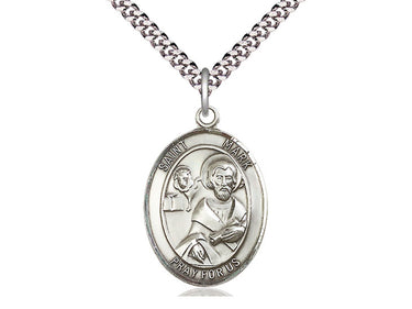 Sterling Silver St. Mark the Evangelist Medal Necklace 1x3/4 inch with 24 inch Chain by Bliss USA