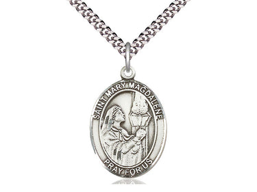 Sterling Silver St. Mary Magdalene Medal Necklace 1x3/4 inch with 24 inch Chain by Bliss USA