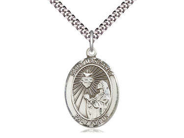 Sterling Silver St. Margaret Mary Alacoque Sacred Heart devotion medal pendant necklace 1x3/4 inch with 24 inch chain by Bliss