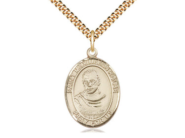 14kt Gold Filled St. Maximilian Kolbe patron saint medal necklace 1 inch by 3/4 inch with 24 inch chain by Bliss