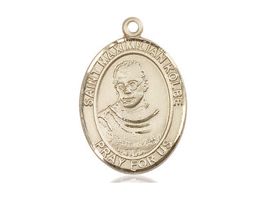 14kt Solid Gold St. Maximilian Kolbe Patron Saint Medal Pendant 1 inch by 3/4 inch by Bliss