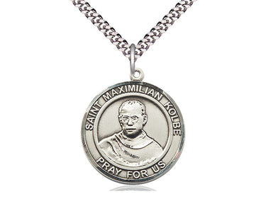 Sterling Silver St. Maximilian Kolbe Medal Necklace Medium 1x5/8 inch with 24 inch chain by Bliss