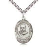 Sterling Silver St. Maximilian Kolbe patron saint medal necklace, 1 x 3/4 inches, 24 inch chain, handcrafted by Bliss Manufacturing USA
