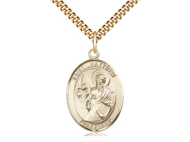 14kt Gold Filled St. Matthew the Apostle Patron Saint Medal Necklace 1 inch by 3/4 inch on 24 inch chain by Bliss