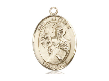 14kt Solid Gold St. Matthew the Apostle Patron Saint Medal Pendant 1 inch by 3/4 inch handcrafted by Bliss