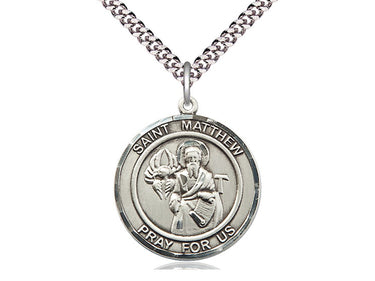 Sterling Silver St. Matthew the Apostle Medal Necklace 1x5/8 inches with 24 inch Chain by Bliss Manufacturing