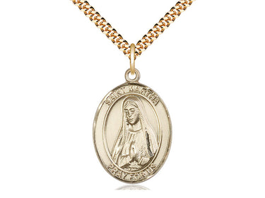 14kt Gold Filled St. Martha Patron Saint Medal Necklace 1x3/4 inch 24 inch Curb Chain Bliss USA Made
