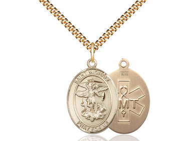 14kt Gold Filled St. Michael EMT Patron Saint Medal Necklace 1 inch by 3/4 inch with 24 inch chain by Bliss