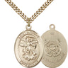 14kt gold filled St. Michael the Archangel medal necklace, 1 x 3/4 inch pendant on 24 inch chain, made in USA by Bliss