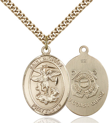 14kt gold filled St. Michael the Archangel medal necklace, 1 x 3/4 inch pendant on 24 inch chain, made in USA by Bliss