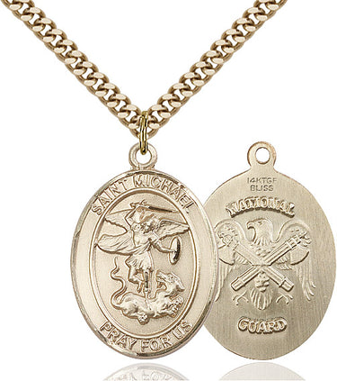 14kt Gold Filled St. Michael the Archangel National Guard medal pendant necklace with 24 inch curb chain handmade by Bliss