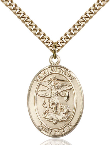 14kt Gold Filled St. Michael Paratrooper Medal Necklace 1 inch by 3/4 inch with 24 inch Curb Chain by Bliss